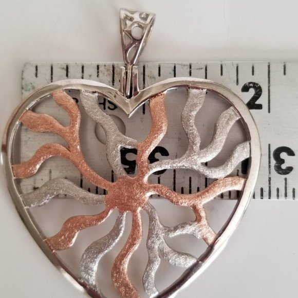 925 Sterling Silver Rose Gold Large Webbed Non Tarnish Heart Pendant Necklace - Picture 4 of 8